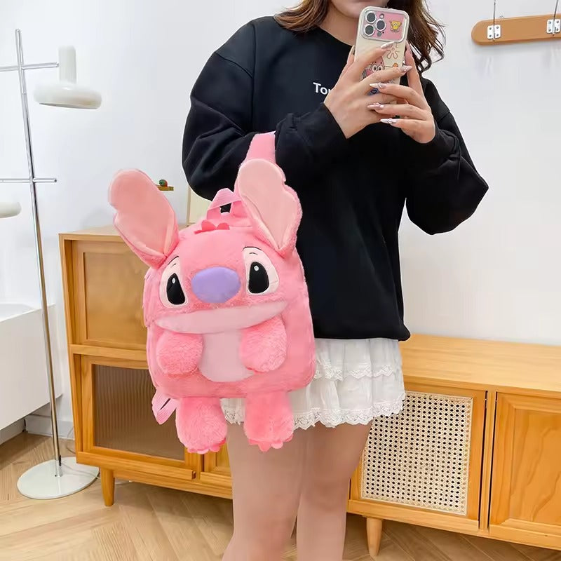 Kawaii Stitch Plush Backpack, Cute Soft Cartoon School Bag, Fluffy Travel Daypack Gift for Kids & Girls