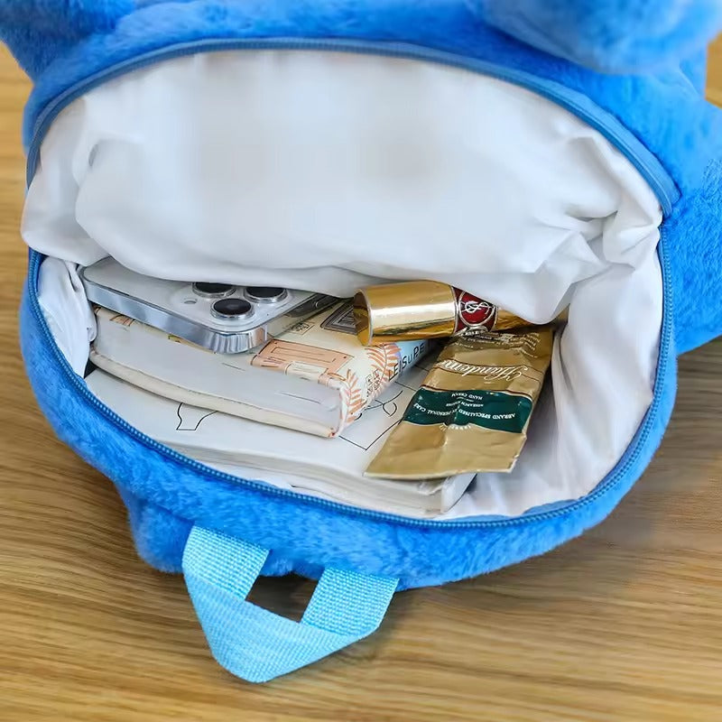 Kawaii Stitch Plush Backpack, Cute Soft Cartoon School Bag, Fluffy Travel Daypack Gift for Kids & Girls