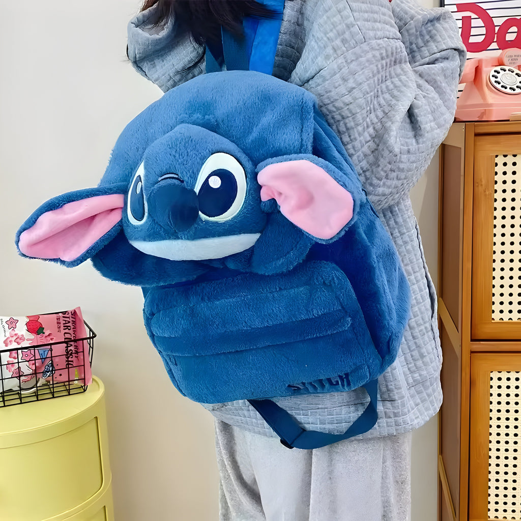Kawaii Stitch Plush Backpack, Cute Double Shoulder & Crossbody Bag, Soft Plushie Storage Pouch, Anime Gift for Girls
