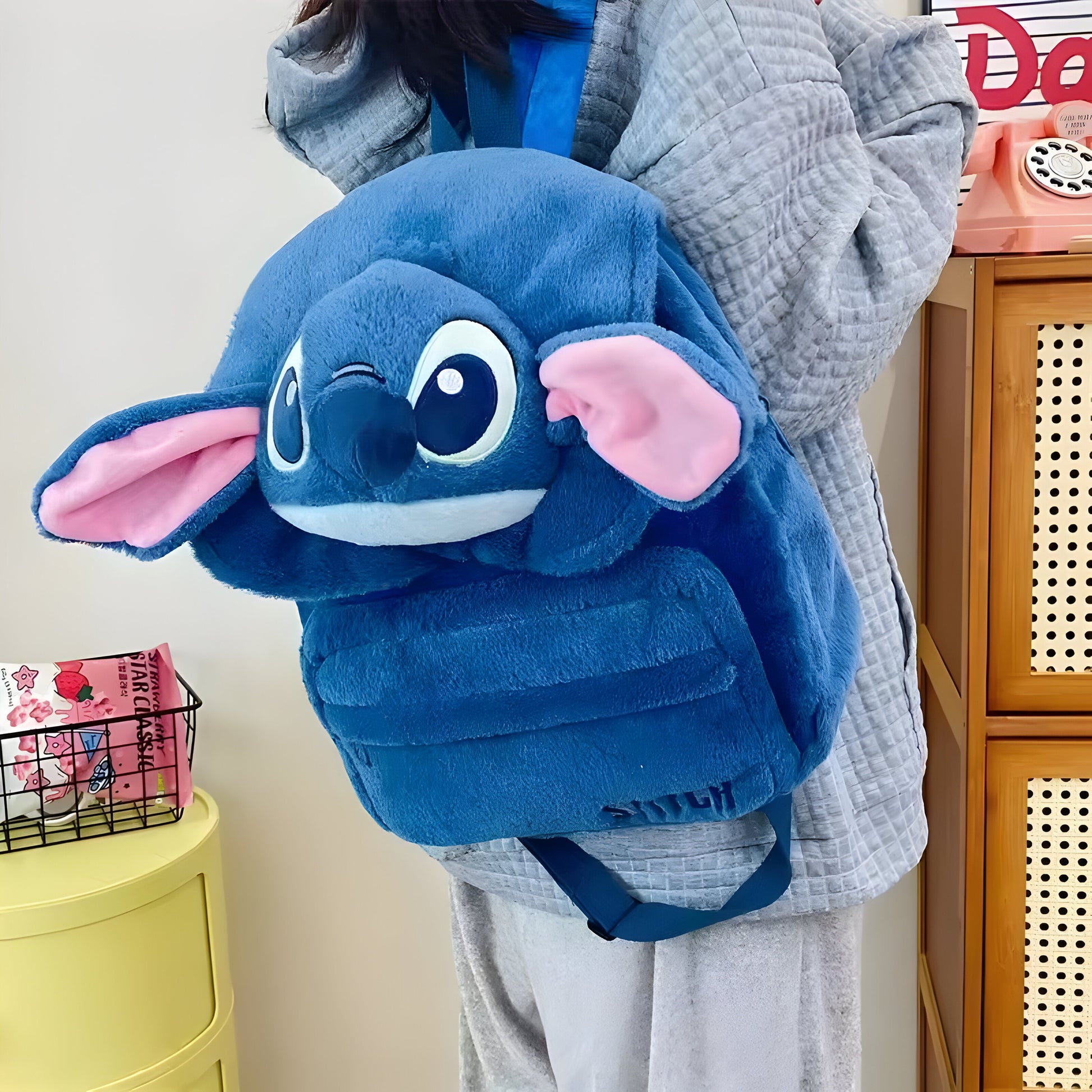 Kawaii Stitch Plush Backpack, Cute Double Shoulder & Crossbody Bag, Soft Plushie Storage Pouch, Anime Gift for Girls