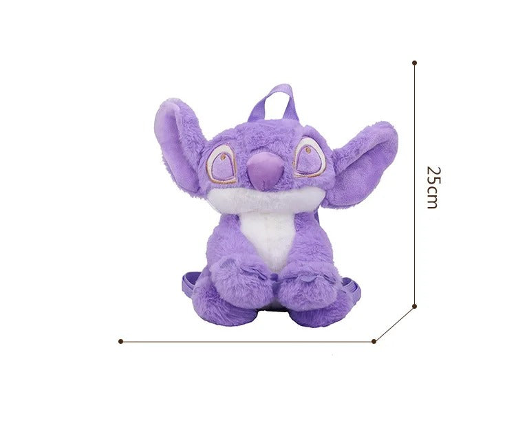 Purple Stitch Plush Backpack, Cute Cartoon Plushie Travel Bag, Soft Toy Backpack Gift for Girls