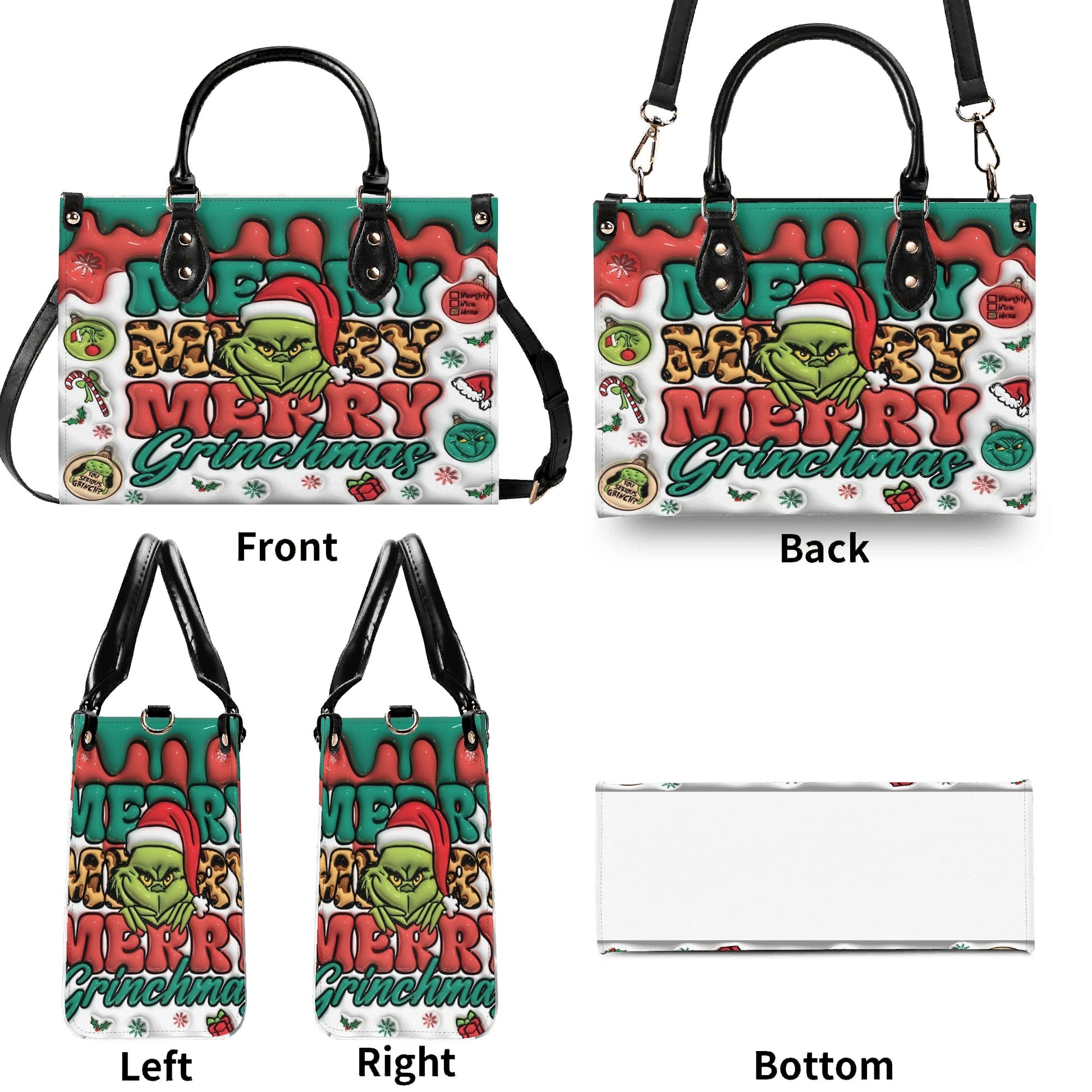 Merry Grinchmas Handbag, Grinch Santa Christmas Tote, Funny Holiday Bag, Festive Winter Purse, Xmas Gift for Her