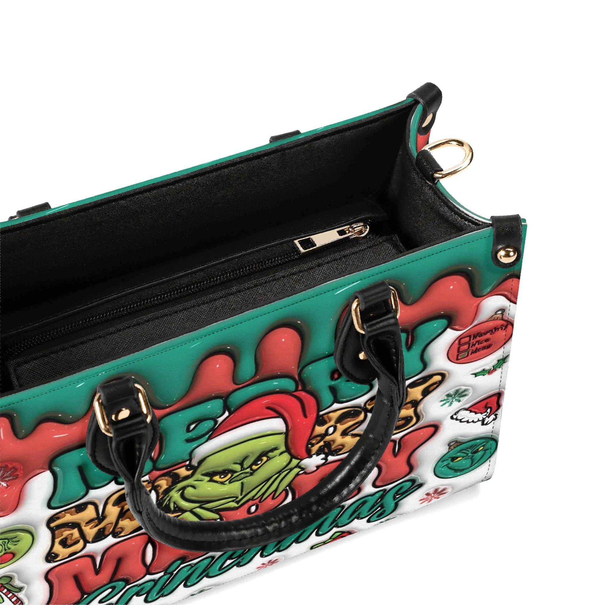 Merry Grinchmas Handbag, Grinch Santa Christmas Tote, Funny Holiday Bag, Festive Winter Purse, Xmas Gift for Her