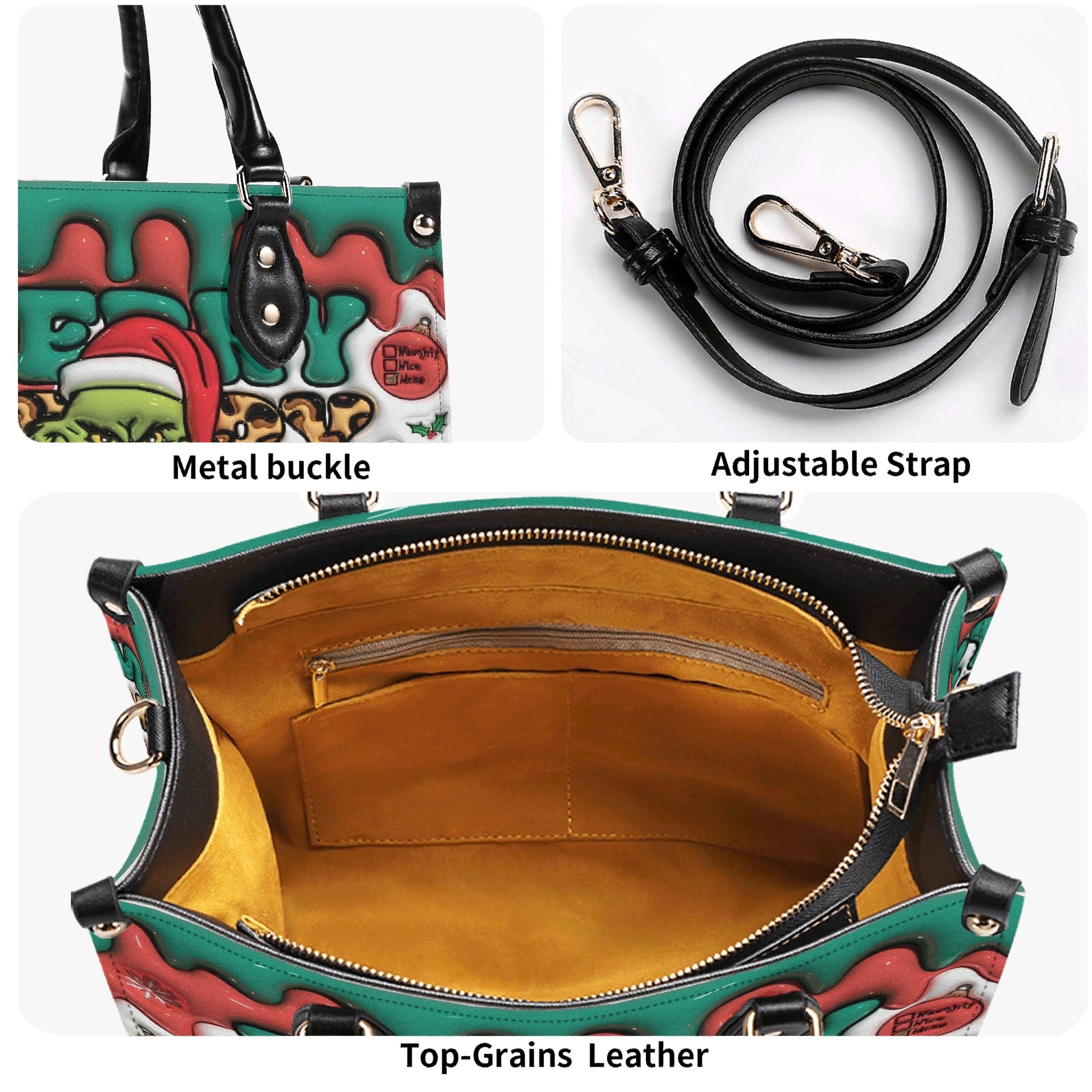 Merry Grinchmas Handbag, Grinch Santa Christmas Tote, Funny Holiday Bag, Festive Winter Purse, Xmas Gift for Her