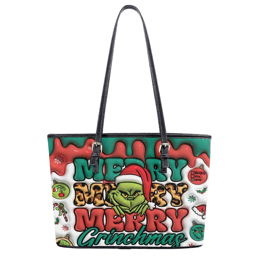 Merry Grinchmas Handbag, Grinch Santa Christmas Tote, Funny Holiday Bag, Festive Winter Purse, Xmas Gift for Her