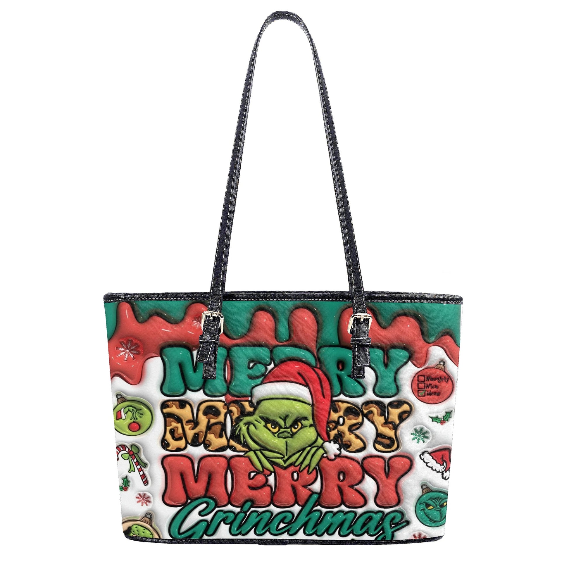 Merry Grinchmas Handbag, Grinch Santa Christmas Tote, Funny Holiday Bag, Festive Winter Purse, Xmas Gift for Her