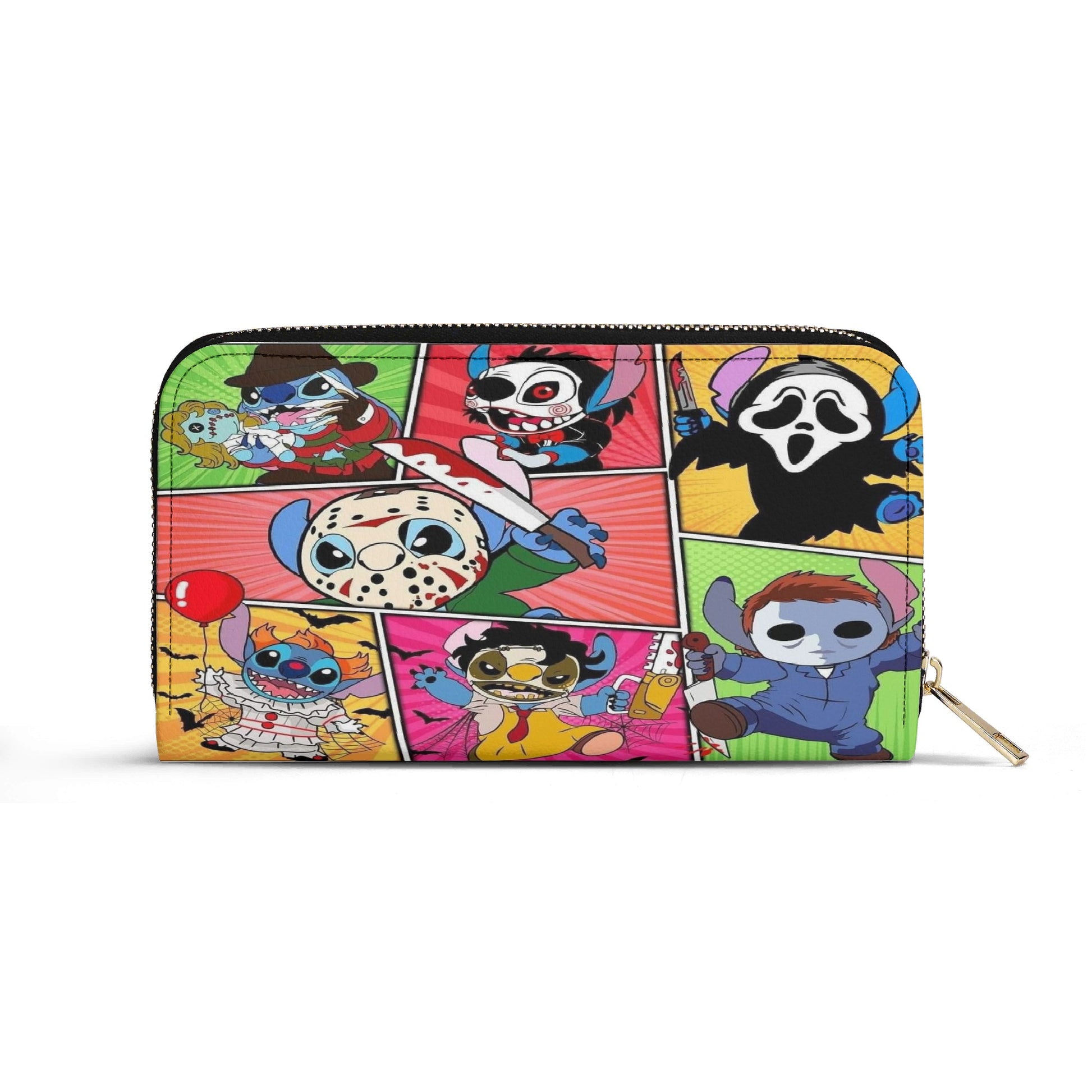 Stitch Horror Leather Handbag, Halloween Tote Bag with Scary Movie Cartoon Characters