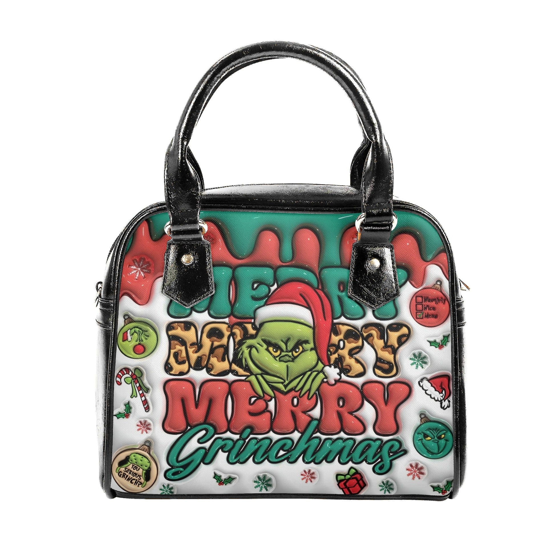 Merry Grinchmas Handbag, Grinch Santa Christmas Tote, Funny Holiday Bag, Festive Winter Purse, Xmas Gift for Her