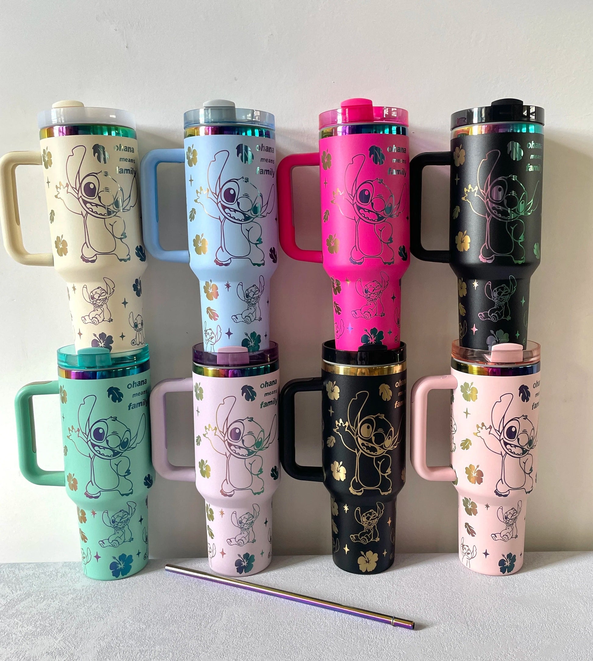 Custom Laser Stitch Stanley Tumbler, Portable Car Tumbler, Stitch Engraved Tumbler 40oz, Cartoon Drinkware, Stitch Tumbler Gift